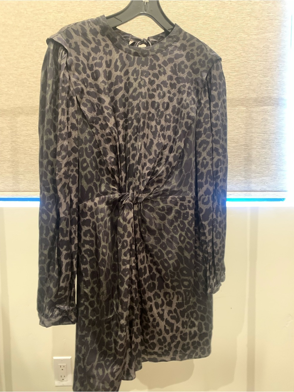 All Saints Leopard Print Knot-Front Long Sleeve Dress